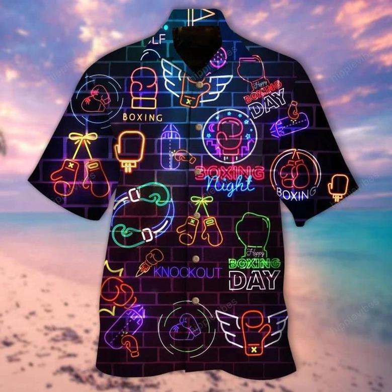 Magnificent Colorful Boxing Neon Light Themed Design Hawaiian Shirt Summer Gifts