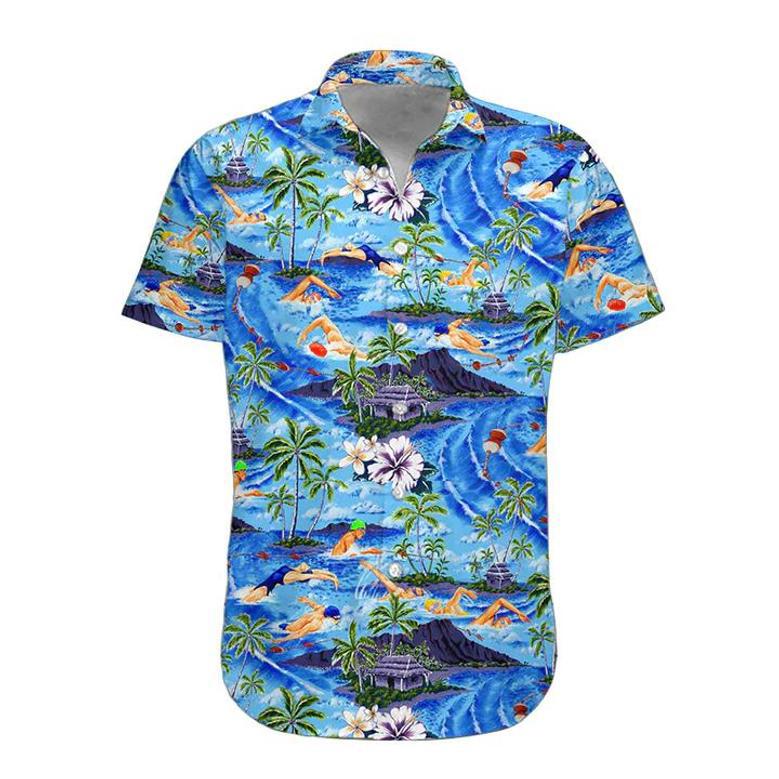 Men's Hawaiian Shirt, Swimming Hawaii Shirt, Hawaiian Shirts For Men Short Sleeve Aloha Beach Shirt Summer Gifts