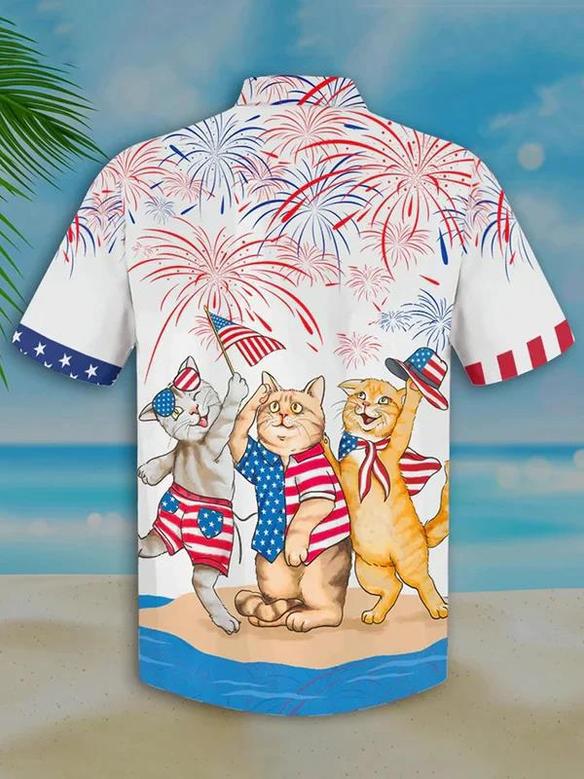 Men's Of July Cat Hawaiian Shirt - Independence Day Hawaiian Shirt, Usa Patriotic Hawaiian Shirt Summer Gifts