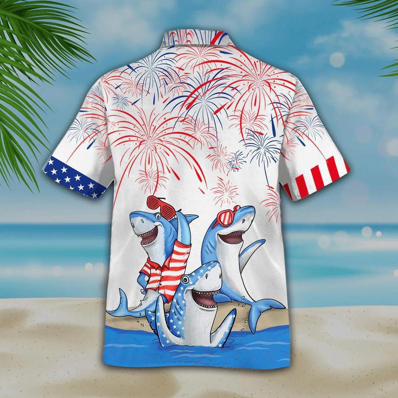 Men's Of July Shark Hawaiian Shirt - Independence Day Hawaiian Shirt, Usa Patriotic Hawaiian Shirt Summer Gifts