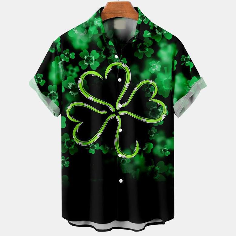 Men's St. Patrick's Clover Hawaiian Shirt, Shamrock Shirt, Irish Day Hawaiian Shirt Summer Gifts