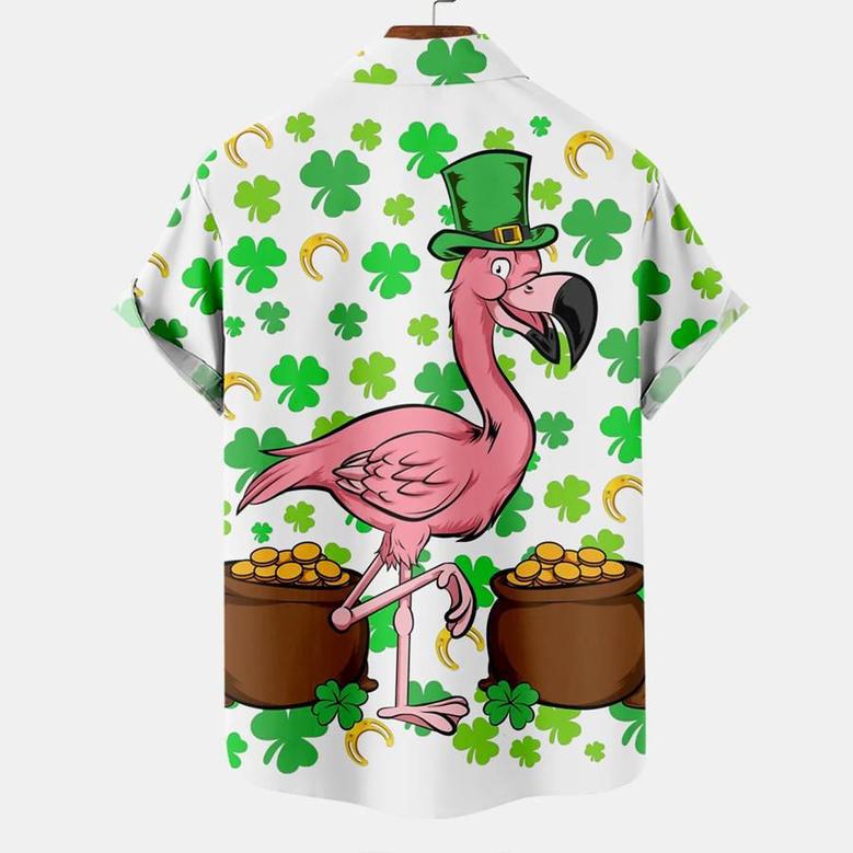 Men's St. Patrick's Day Fun Flamingo Hawaiian Shirt, Irish Day Hawaiian Shirt Summer Gifts