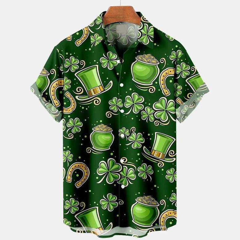 Men's St. Patrick's Day Shamrock Hat Hawaiian Shirt, Shamrock Shirt, Irish Day Hawaiian Shirt Summer Gifts