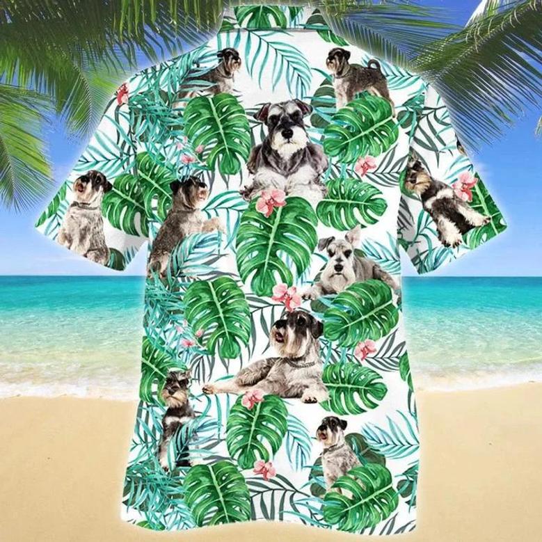 Miniature Schnauzer Dog Tropical Plant Montera Leaves Pattern Hawaiian Shirt Summer Gifts