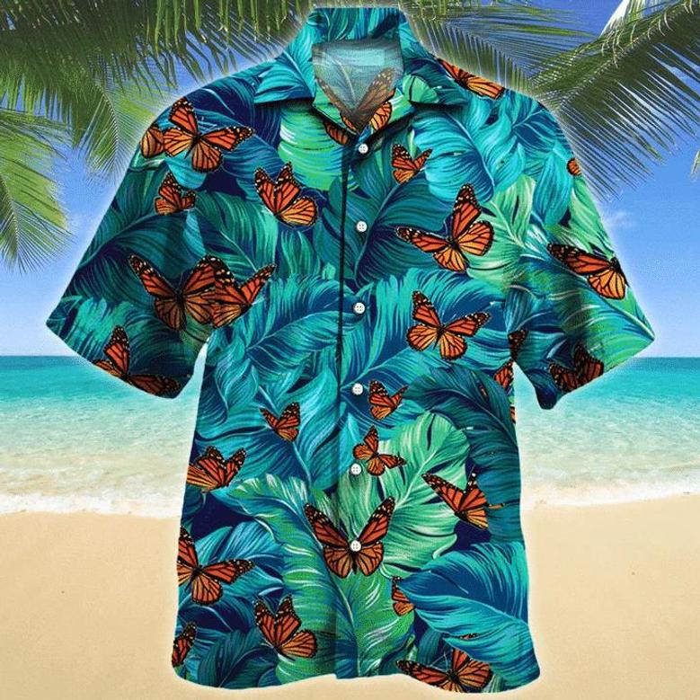 Monarch Butterfly Lovers Gift Summer Beach Palm Tree Pattern Hawaiian Shirt Summer Gifts