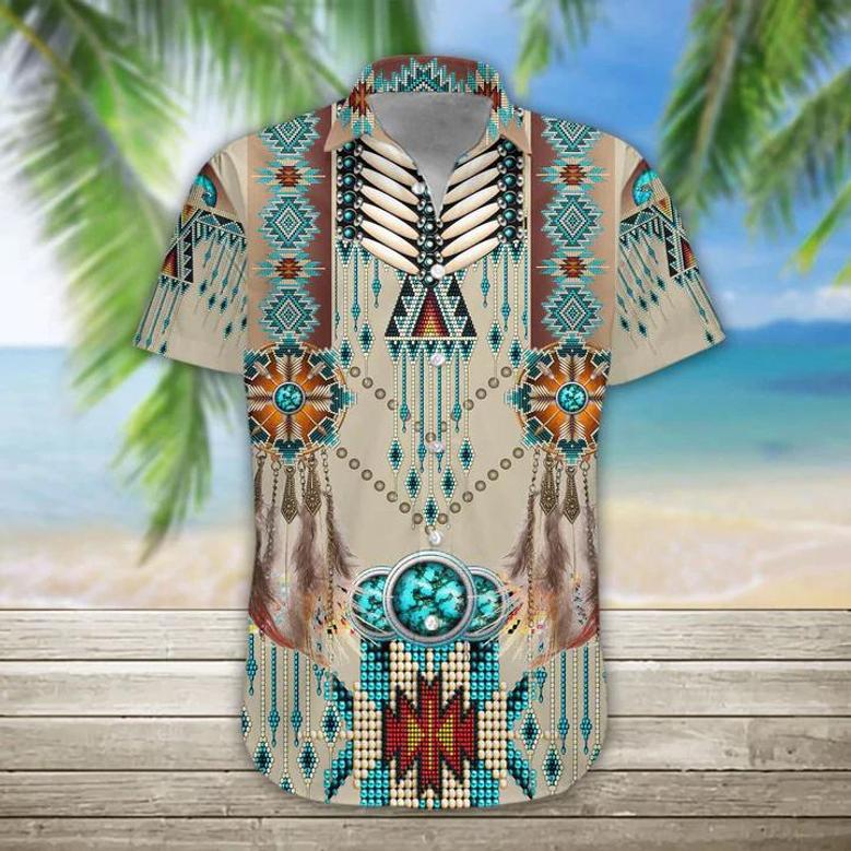 Native American Hawaii Shirt, Hawaiian Shirts For Men Print Button Down Shirt Summer Gifts