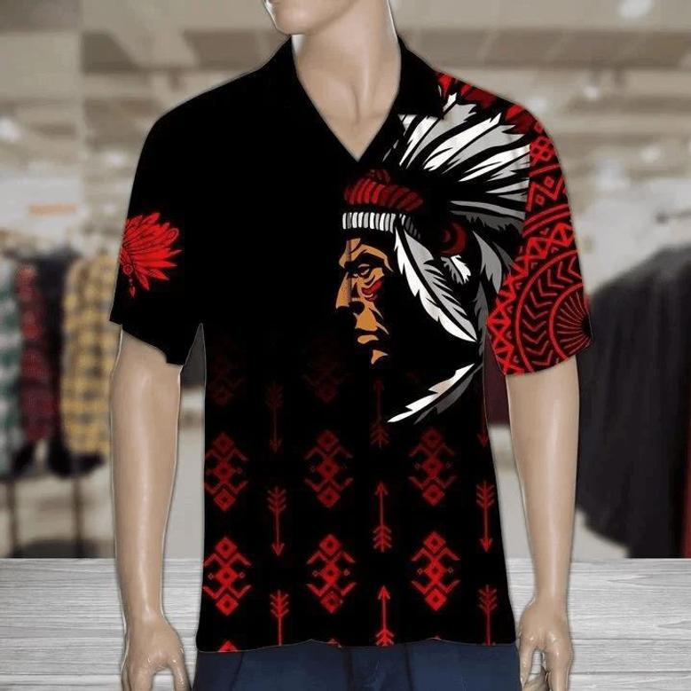 Native American With Hat Of Feathers Black And White Theme Hawaiian Shirt Summer Gifts