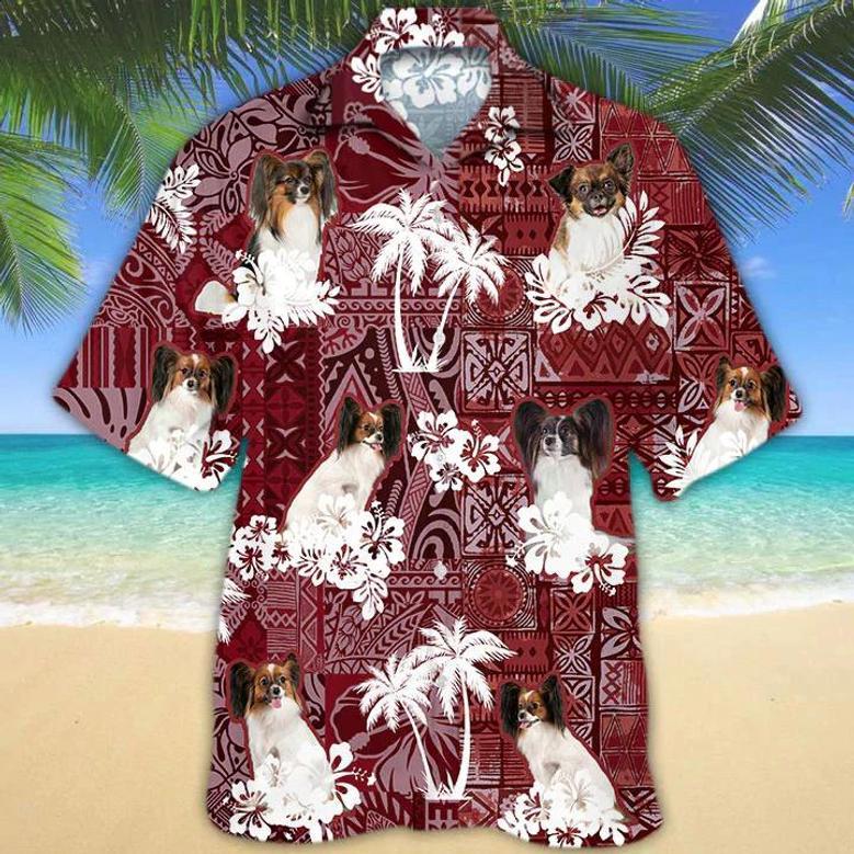 Papillon Red Hawaiian Shirt, Gift For Dog Lover Shirts, Men's Hawaiian Shirt, Summer Hawaiian Aloha Shirt Summer Gifts