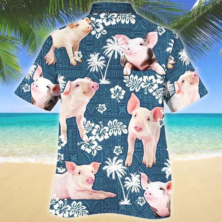 Pig Blue Tribal Pattern Hawaiian Shirt Summer Gifts