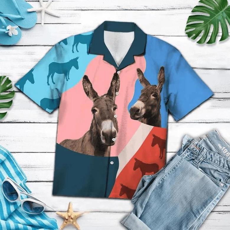 Pink And Blue Geometric With Donkey Hawaiian Shirt Summer Gifts