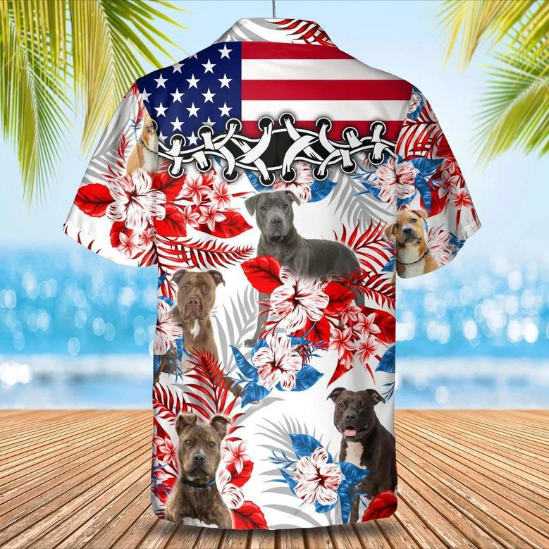 Pitbull Flower American Flag Hawaiian Shirt, Summer Aloha Shirt, Men Hawaiian Shirt, Gift For Summer Summer Gifts