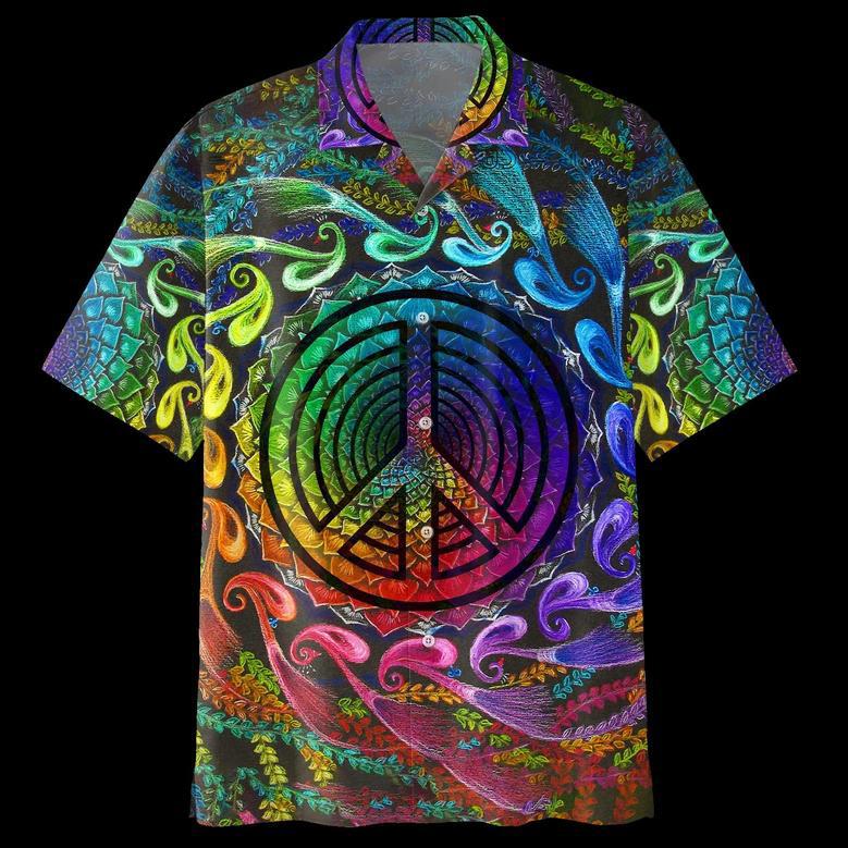 Psychedelic Shirt- Peace Sign- Hawaiian Shirt Summer Gifts