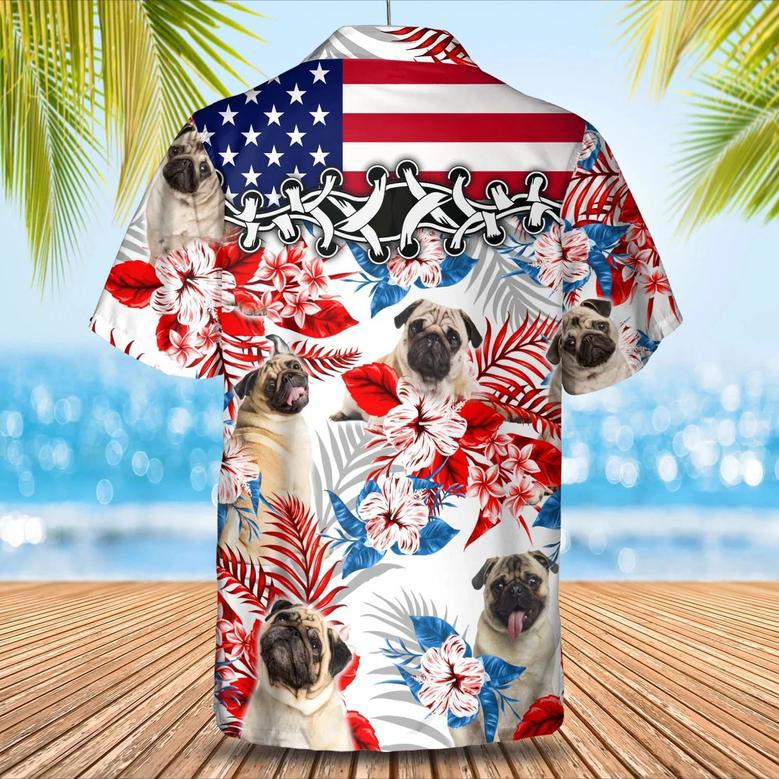 Pug Flower American Flag Hawaiian Shirt, Summer Aloha Shirt, Men Hawaiian Shirt, Gift For Summer Summer Gifts