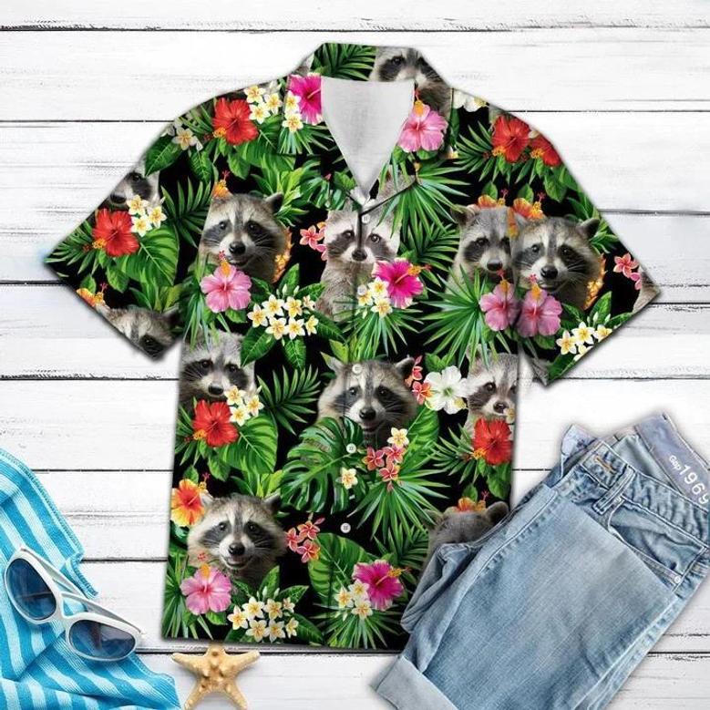 Raccoon Among Vivid Flowers And Leaves Hawaiian Shirt Summer Gifts