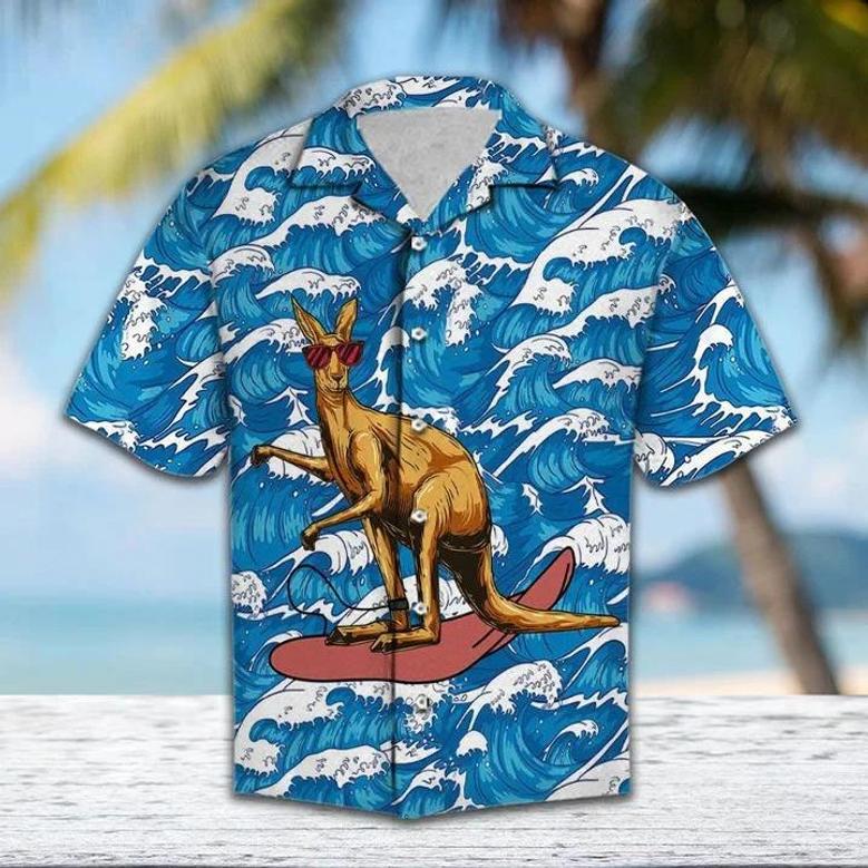 Red Glasses Kangaroo Surfing On Ocean Waves Hawaiian Shirt Summer Gifts