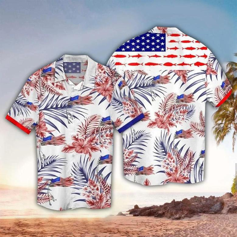 Rooster American Flag Hawaiian Shirt - Of July Button Down Aloha Shirt Summer Gifts