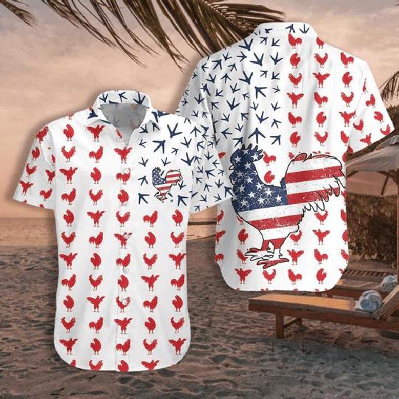 Rooster American Flag Hawaiian Shirt - Of July Button Down Aloha Shirt Summer Gifts