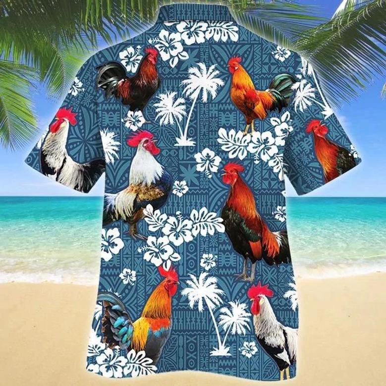 Rooster Lovers Blue Tribal Hawaiian Shirt Summer Gifts