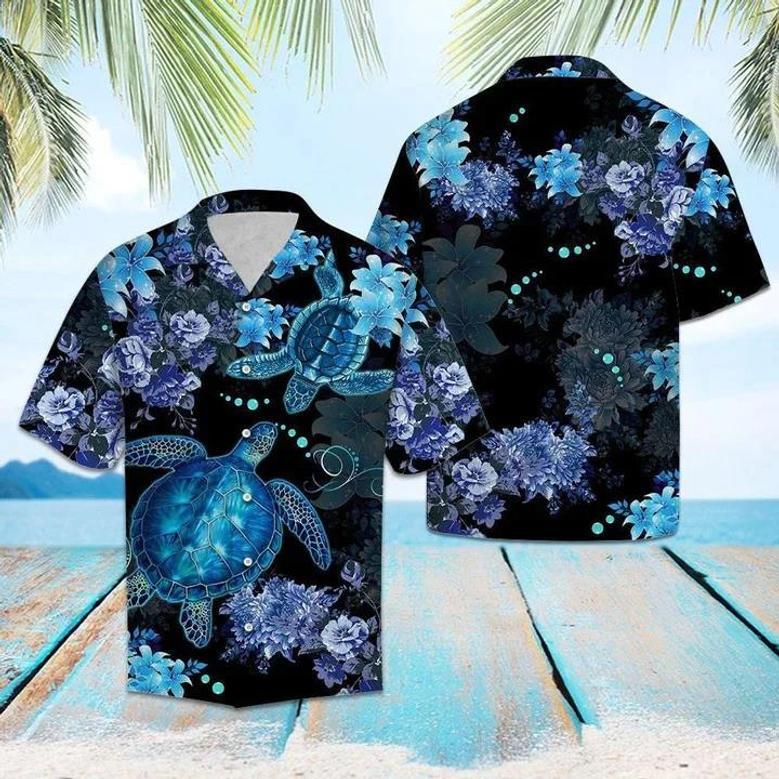 Sea Turtle Blue And Black Hawaiian Shirt Summer Gifts