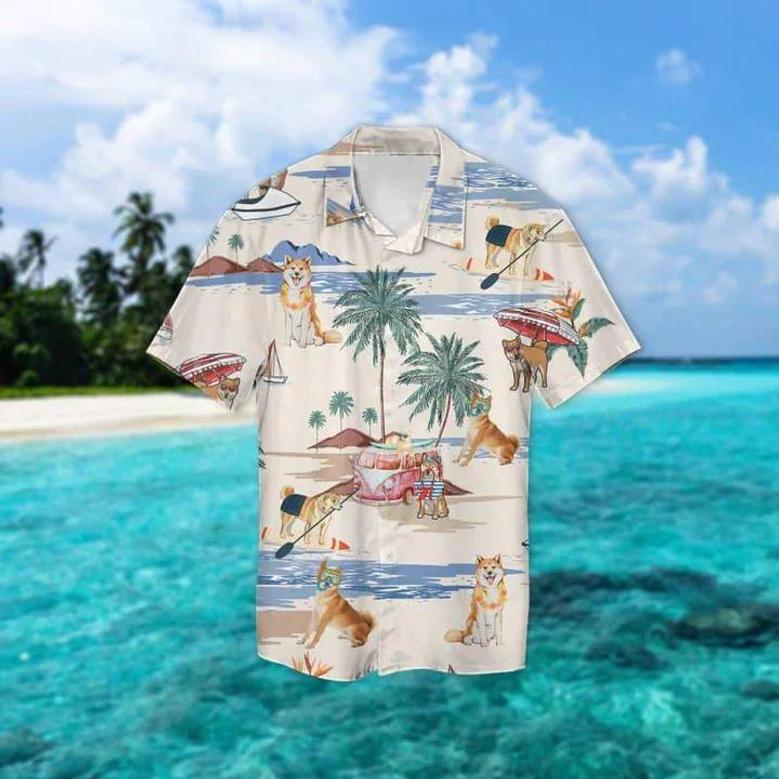 Shiba Inu Summer Beach Hawaiian Shirt, Hawaiian Shirts For Men Short Sleeve Aloha Beach Shirt Summer Gifts