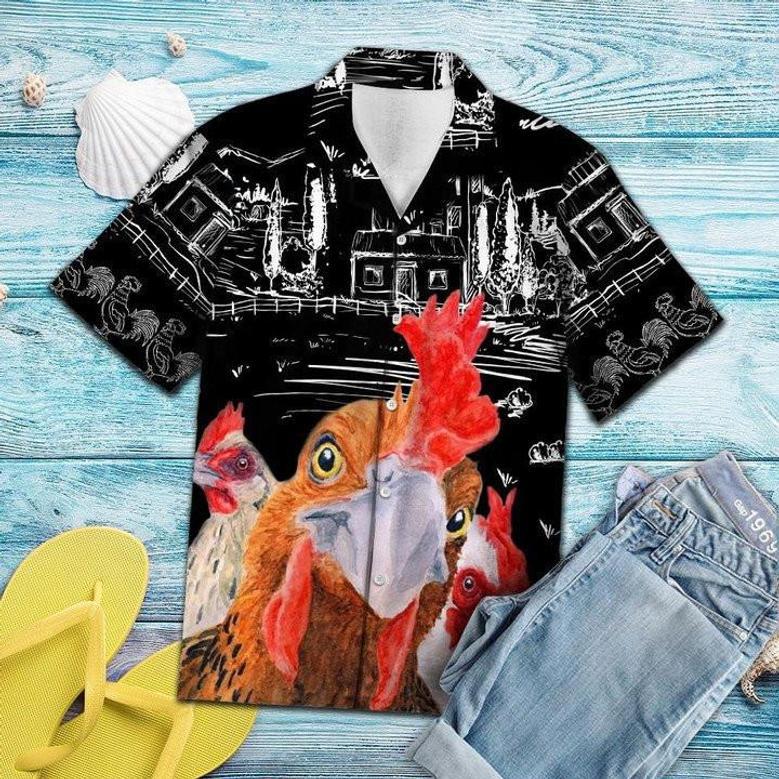 Sketch Countryside With Rooster Hawaiian Shirt Summer Gifts