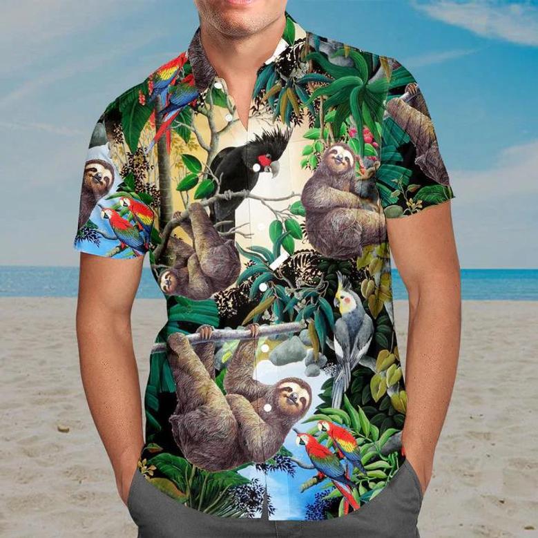 Sloth Hawaii Shirt, Summer Hawaiian Shirts Casual Short Sleeve Shirt Men Summer Gifts