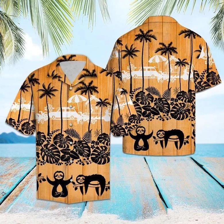 Sloth Palm Tree Sunset Lovers Pattern Hawaiian Shirt Summer Gifts