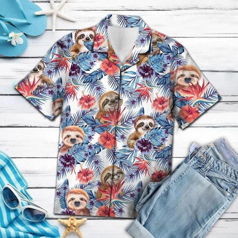 Sloth With Paradise Flowers And Hibiscus Hawaiian Shirt Summer Gifts