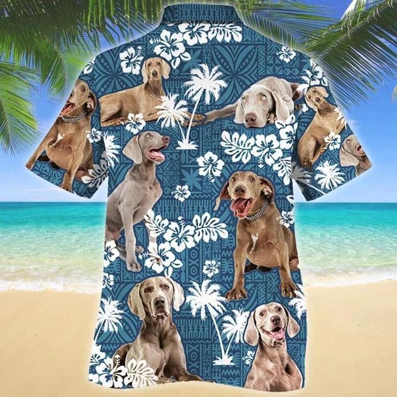 Smart Weimaraner Dog Lovers Blue Tribal Hawaiian Shirt- Summer Button Down Mens Hawaiian Shirts Short Sleeve Summer Gifts