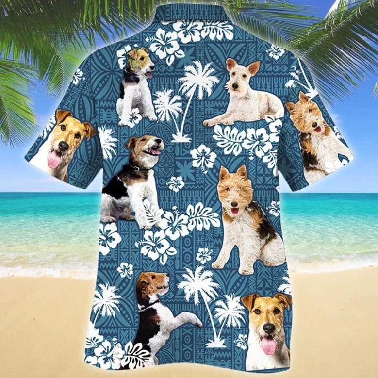 Smart Wire Fox Terrier Dog Blue Tribal Pattern Tropical Forest Hawaiian Shirt Summer Gifts