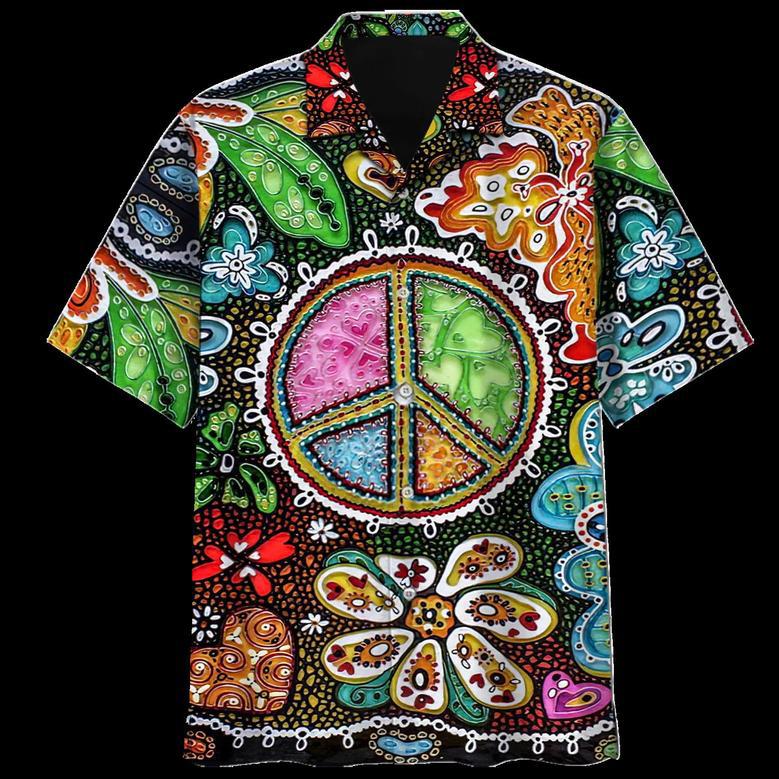 Spiritual Hippie Floral Pattern Peace Sign Tie Dye Trippy Hawaiian Shirt Summer Gifts