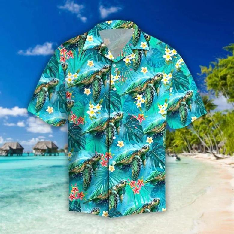 Spring Turtle Hawaiian Shirt, Aloha Shirt Gift For Summer Lover, Turtle Hawaii Tshirt Summer Gifts