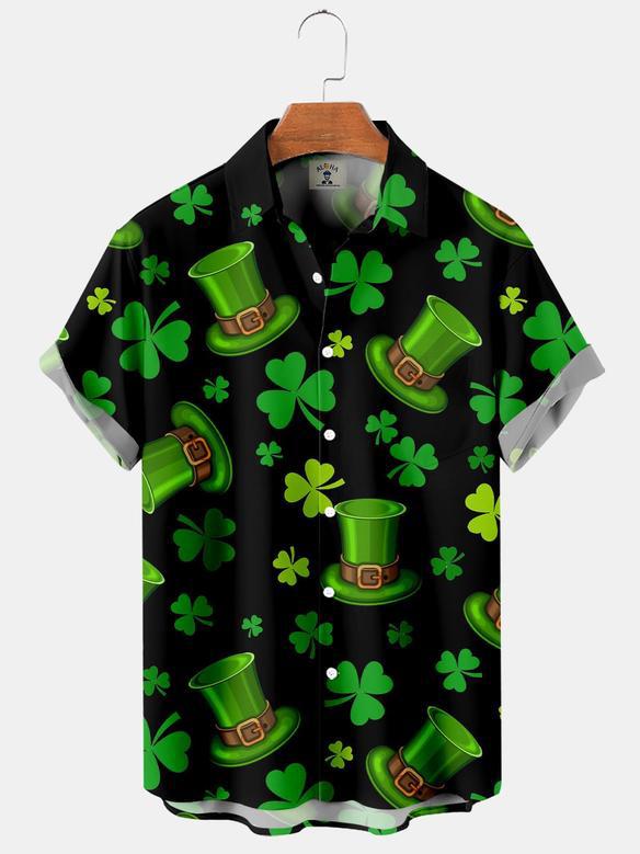 St. Patrick's Hawaiian Shirt, Patrick Shirts, Men's St. Patrick's Day Gradient Line Hat Print Casual Short Sleeve Shirt Summer Gifts