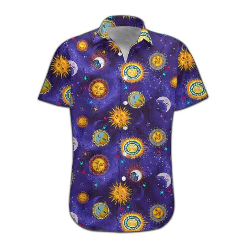 Sun And Moon Hippie Hawaii Shirt, Hawaiian Shirts For Men Print Button Down Shirt Summer Gifts