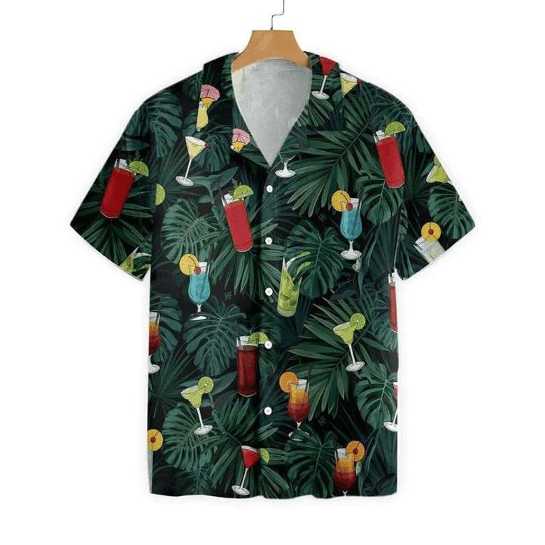 The Tropical Bartender Cocktails On Leaf Pattern Hawaiian Shirt Summer Gifts