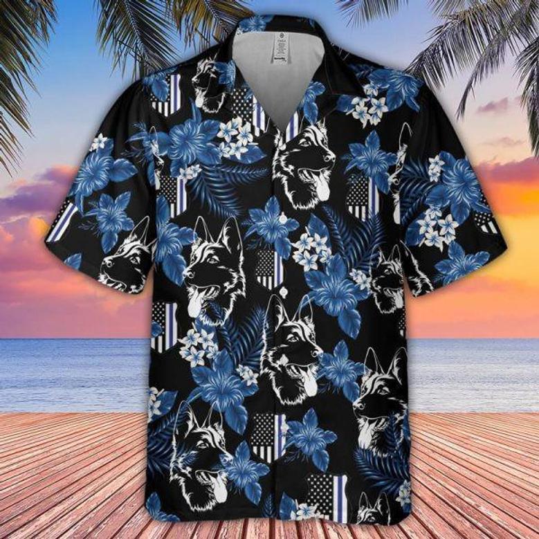 Thin Blue Line Hawaii Shirt German Shepherd Police Seamless Pattern Hawaiian Shirt Summer Gifts