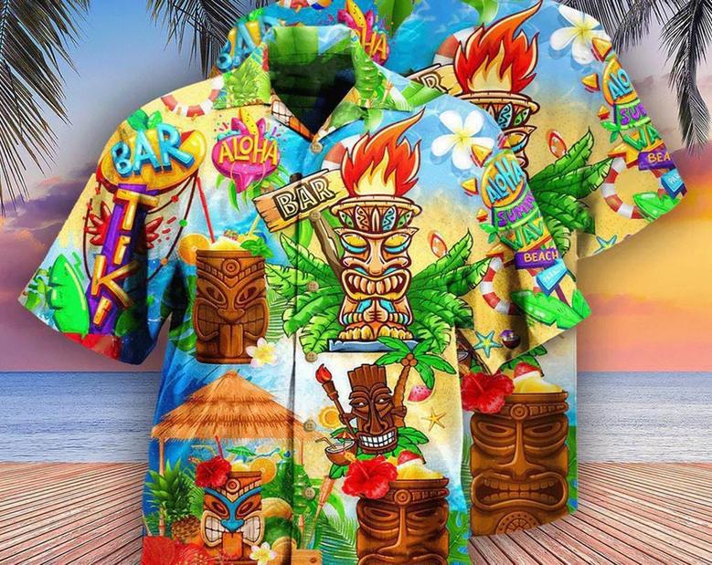 Tiki Good Times Great Friends At Tiki Bar - Hawaiian Shirt, Tropical Beach Shirt Button Down Shirt , Gift For Family, Hawaiian Set Gift. Summer Gifts