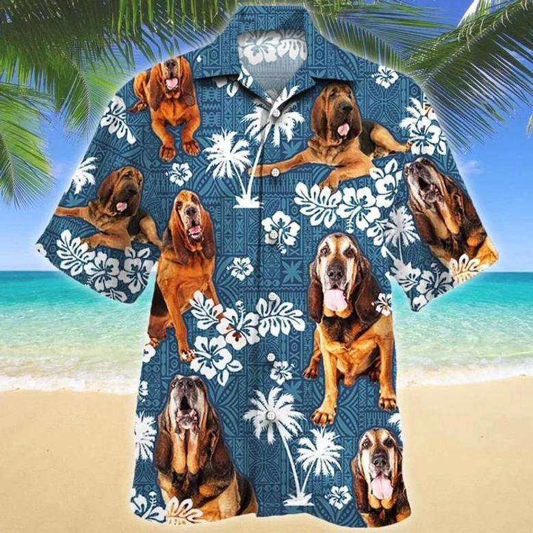 Tongue Out Bloodhound Dog Blue Tribal Hawaiian Shirt Summer Gifts