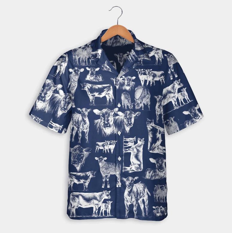 Tractor Pattern White And Blue, Red, Green Hawaiian Shirt, Summer Gift, Short Sleeve Aloha Beach Shirt Summer Gifts