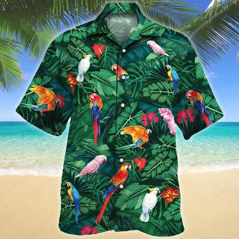 Tropical Parrots Dark Green Hawaiian Shirt, Summer Aloha Hawaii Shirt For Men Women Summer Gifts