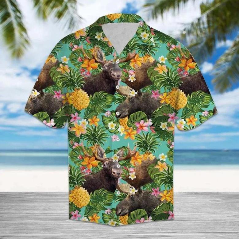 Tropical Pineapple With Moose Hawaiian Shirt Summer Gifts