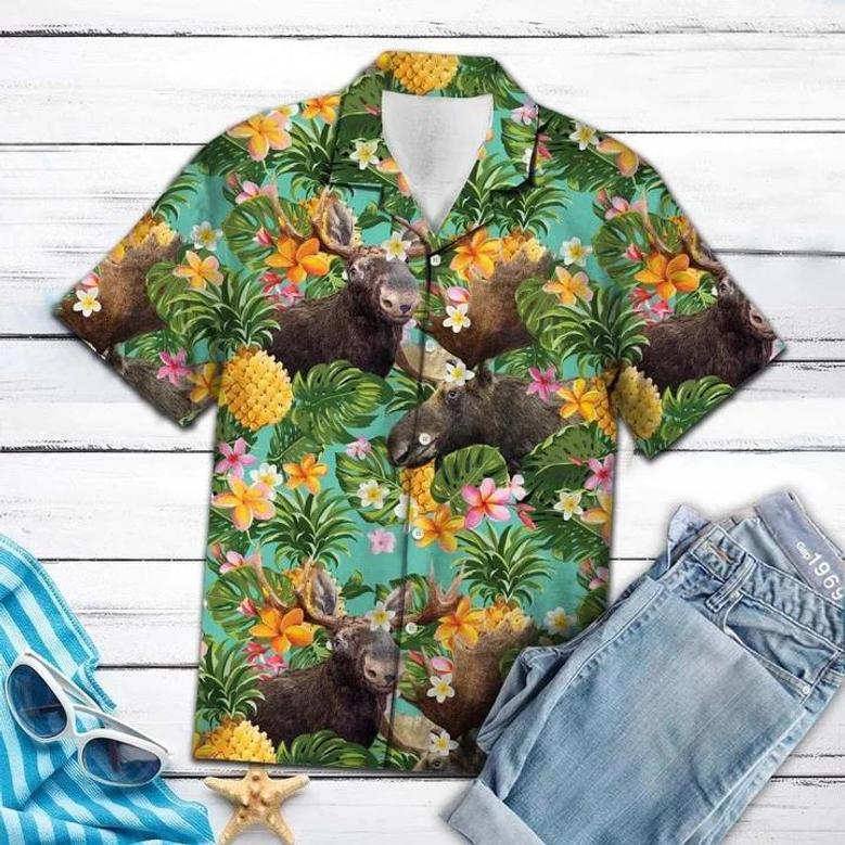 Tropical Pineapple With Moose Hawaiian Shirt Summer Gifts