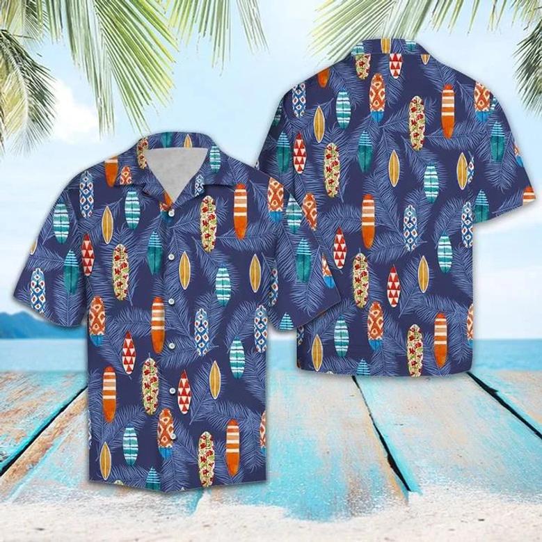 Tropical Surfboard Summer Beach Palm Tree Leaves Hawaiian Shirt Summer Gifts