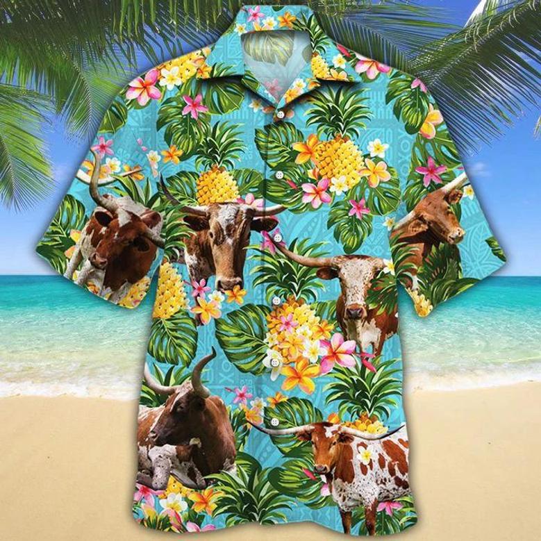 Tx Longhorn Cattle Lovers Pineapple Hawaiian Shirt Summer Gifts