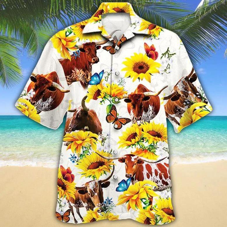 Tx Longhorn Cattle Lovers Sun Flower Hawaiian Shirt Summer Gifts