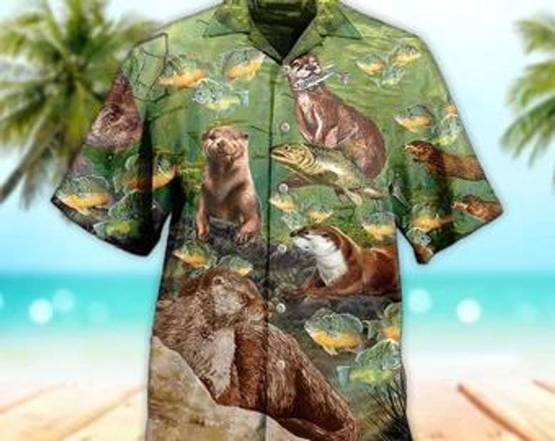 Unisex A Busy Fishing Day Of Otter Hawaiian Shirt Limited Edition, Aloha Hawaiian Shirt Short Sleeve Hawaiian Summer Gifts