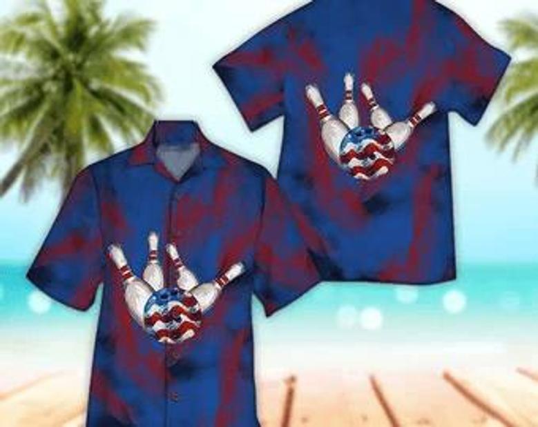 Unisex Bowling Hawaiian Shirt Beautiful Blue Bowling Tropical Hawaiian Shirt, Aloha Hawaiian Shirt Short Sleeve Hawaiian Summer Gifts