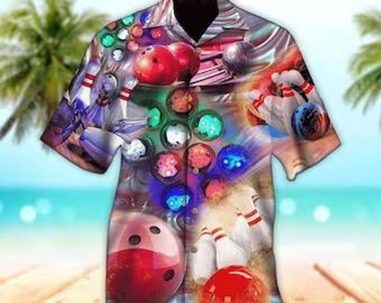 Unisex Bowling Hawaiian Shirt Beautiful Blue Bowling Tropical Hawaiian Shirt, Aloha Hawaiian Shirt Short Sleeve Hawaiian Summer Gifts