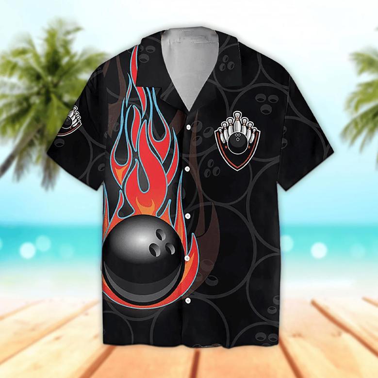 Unisex Bowling Hawaiian Shirt Bowling Ball Lover Gifts Tropical Hawaiian Shirt, Aloha Hawaiian Shirt Short Sleeve Hawaiian Summer Gifts