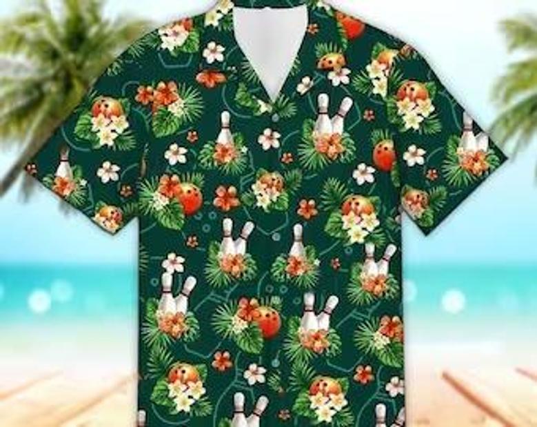 Unisex Bowling Hawaiian Shirt Bowling Lover Gifts Tropical Hawaiian Shirt, Aloha Hawaiian Shirt Short Sleeve Hawaiian Summer Gifts